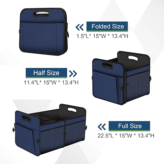 Femuar Car Trunk Organizer,Car Storage Organizer with 72L Large Capacity Waterproof Collapsible and 11 Pockets,Trunk Organizer for Car Suv/Jeep/Sedan, Large Size,Blue