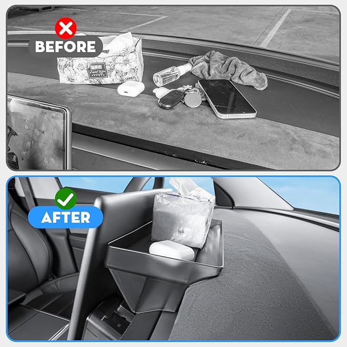 Under Screen Storage Organizer for 2026 New Model Y Juniper,[Retractable & Tool-Free] Under Screen Storage Box with Behind Screen Tissue Holder Compatible with Tesla 2025-2026 Model Y Juniper