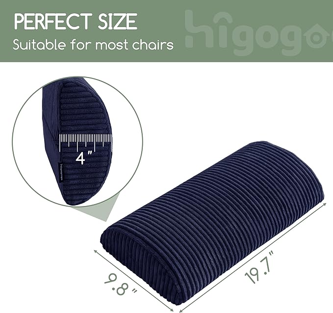 HIGOGOGO Lumbar Support Pillow for Recliner Chair/Accent Chair/Couch, Memory Foam Back Support Cushion for Elderly, Recliner Cushions for Back Rest, Pain Relief, Reading, Washable Cover, Navy
