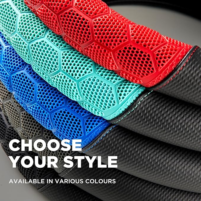 PIC AUTO Massage Steering Wheel Cover, Gray Football Pattern Material Spliced Leather Car Steering Wheel Protector, Car Interior Accessories, Universal Fit 14.5"-15.5" for Cars, Trucks, Van, SUV