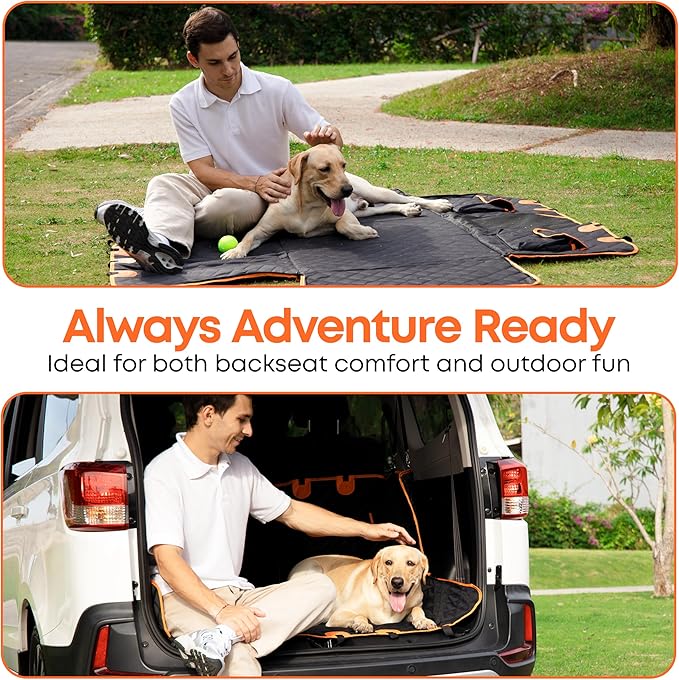 ASHLEY MADDEN Heavy Duty Dog Seat Cover for Trucks - Hard Bottom Back Seat Extender – 100% Waterproof, Nonslip Hammock with Mesh Window & Storage – Fits Cars, SUVs & Trucks