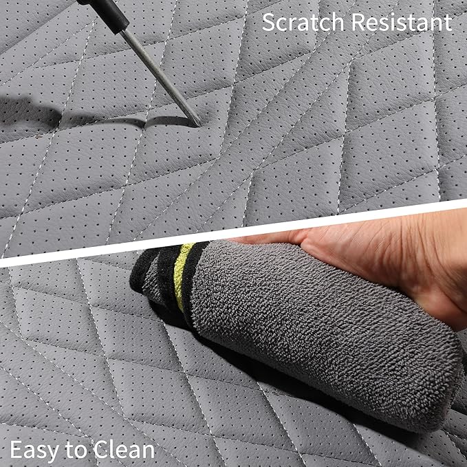 Car Seat Cover Custom Fit for Dodge Ram 1500 2500 3500 2002-2026 Faux Leather Seat Cover Set Compatible with Crew Quad Regular Cab Pickup Truck Cushions (Black & Grey, Full Set, Curved Rear)