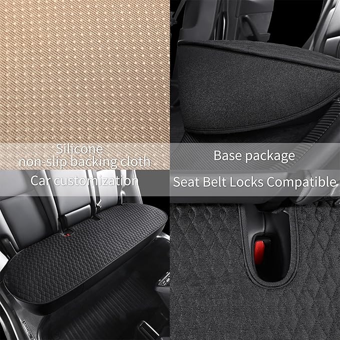 SanQing Car Seat Cover Luxury Linen Rear Seat Covers for Model 3 Car Seat Bottom,Heavy Duty Seat Cushion Protector Without Backrest (Black Rear, Model 3)