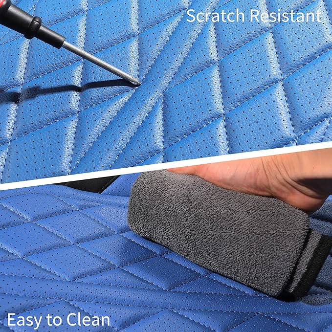 Car Seat Cover Custom Fit for Dodge Ram 1500 2500 3500 2002-2026 Faux Leather Seat Cover Set Compatible with Crew Quad Regular Cab Pickup Truck Cushions (Black & Blue, Full Set, Curved Rear)