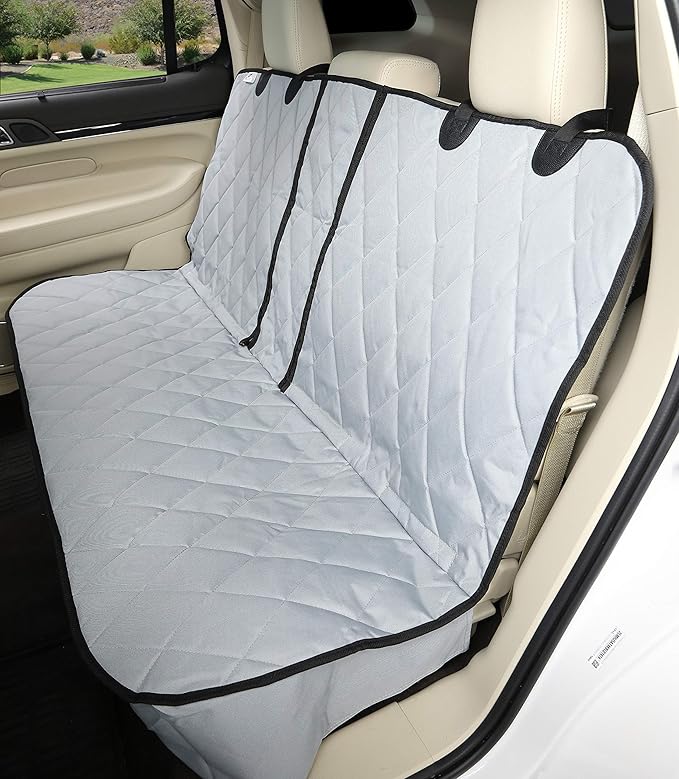 4Knines Dog Seat Cover for Back Seat, Heavy Duty Waterproof Rear Seat Protector for Small Trucks, SUVs, Cars - Fits 60/40 Split Bench with Middle Seat Belt, Non-Slip Dog Backseat Cover (Regular, Grey)