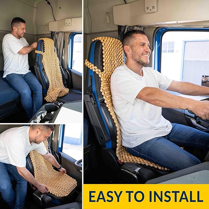 ZONETECH Beaded Seat Cover for Cars Cooling, Massage Cushion, Car Seat Natural Wooden Beads for Semi Truck, Trailer, Car (Natural, 2-Pack)