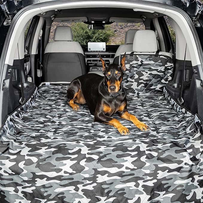 4Knines Split Cargo Liner for SUV – for Dogs & Pets, Heavy-Duty, Waterproof Trunk Mat & Cargo Cover – Fits 60/40 Split Bench & Armrest Pass-Through – Machine Washable, Non-Slip, Durable (Small, Camo)