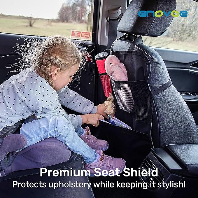 Enovoe Back Seat Cover for Kids Extra Large - 2 Pack with Multi Pocket Storage Organizer - Back Seats Protector for Upholstery from Dirt, Mud, Scratches - Waterproof Car Seat Protector for Kids
