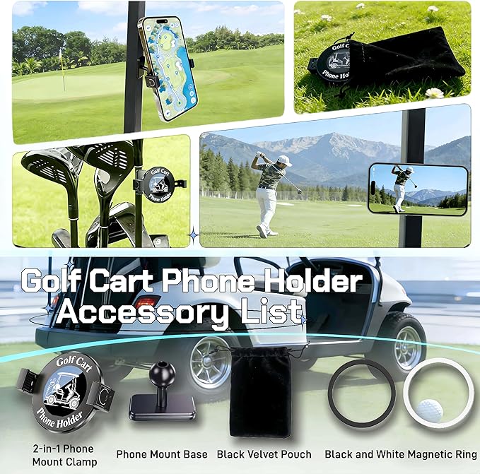 Golf Cart Phone Holder, Magnetic & Clamp Design (2-in-1), Compatible with iPhone & Android, 360° Rotation, Fit Yamaha, EZGO, Club Car, Powerful Magnetism, Gift for Men Women (2026 Upgrade)