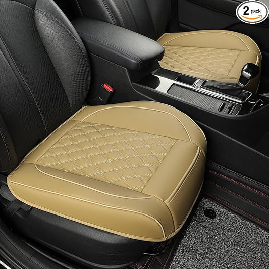 2 Pack Leather Front Car Seat Covers,Bottom Seat Covers for Cars,Driver Car Seat Cushion Cover,Luxury Seat Protectors,Waterproof,Full Wrap,for Most Vehicles,Sedan,Truck,SUV(Beige)