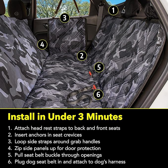 Meadowlark Dog Car Seat Cover, X-Large Heavy Duty Pet Seat Cover for Back Seat, Extra Padded Non-Slip Dog Hammock, Water-Resistant Back Seat Protector for Cars Trucks and SUVs (64” W x 60" L)