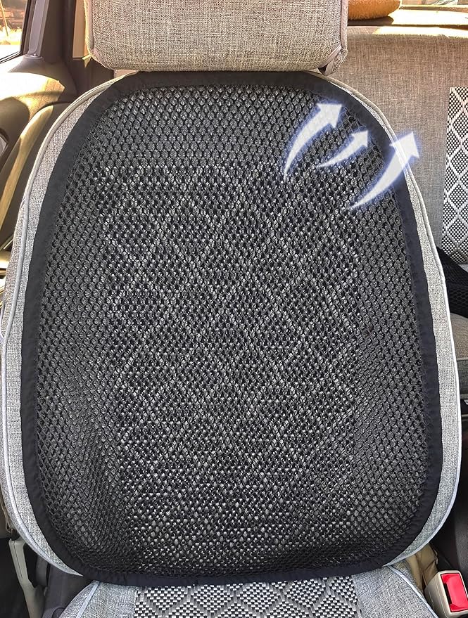 YUNZLAN Summer Universal Air Mesh Cool Car Cushion Cover Set, Breathable Mesh Car Cushion, Auto Seat Pad for Truck, SUV, Pickup Driver's Seat (Black, 1 Pack Back Cushion)