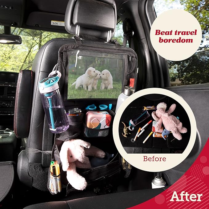 Lusso Gear Heavy Duty Back Seat Car Organizer Extra Large for Protection, Sag Proof & Reinforced Corners, Protects iPad & Backseat, 12 Versatile Car Seat Organizer Storage Compartments (Black) 2-Pack