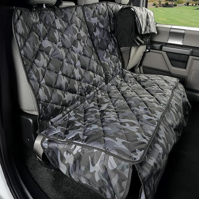 4Knines Bench Seat Covers for Trucks with Dog Hammock - Rear Seat Protector for Dogs Fits Full Size Crew Cab with Split Bench Seats - Waterproof, Heavy-Duty Dog Seat Cover (Driver Side, Camo)