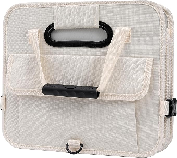 Car Trunk Organizer with Lid Storage Collapsible Multi Compartment Adjustable Straps for SUV, Truck, Sedan(Beige) XL