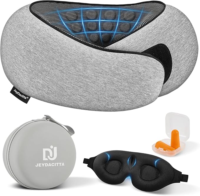 Premium Travel Pillow, Upgraded Memory Foam Neck Pillow, 360° Ergonomic Design Airplane Pillow Travel Pillows for Airplanes, Cars, Offices, Home Use, Large (Light Gray)