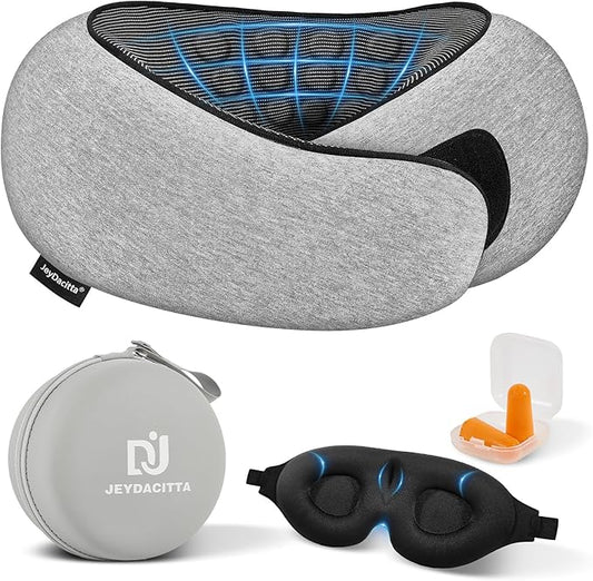 Premium Travel Pillow, Upgraded Memory Foam Neck Pillow, 360° Ergonomic Design Airplane Pillow Travel Pillows for Airplanes, Cars, Offices, Home Use, Large (Light Gray)