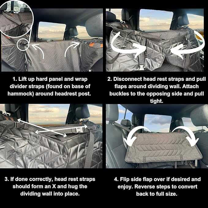 Boops & Floofs Convertible Back Seat Extender for Dogs, Half Seat Extender, Non-Slip Waterproof Hard Bottomed Hammock, Allows Passengers (PAT Pending 63/550,158)