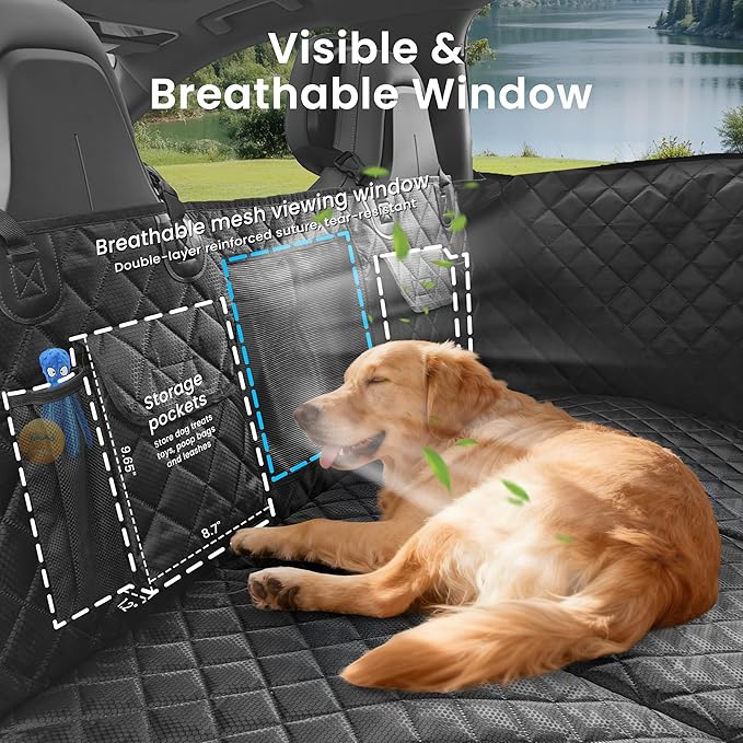Dog Seat Cover for Back Seat with Hard Bottom Extender, 450lbs Support Dog Hammock for Car, Waterproof Non-Slip Back Seat Cover for Dogs with Full Seat & Door Protection for Truck SUV Sedan