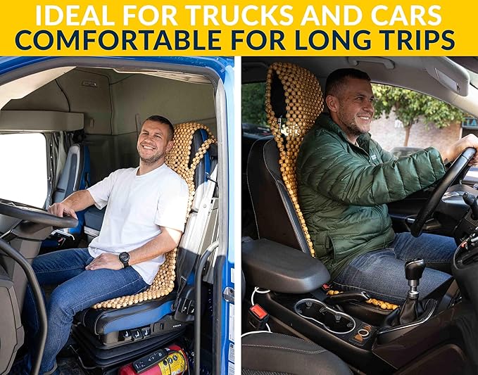 ZONETECH Beaded Seat Cover for Cars Cooling, Massage Cushion, Car Seat Natural Wooden Beads for Semi Truck, Trailer, Car (Natural, 1-Pack)