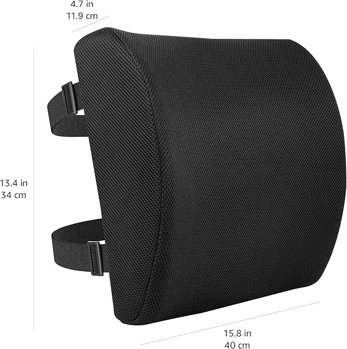 Amazon Basics Rectangular Comfortable Back Support Cushion for Office Chairs, Memory Foam, Black