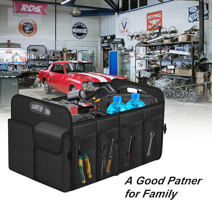 Femuar Car Trunk Organizer, Trunk Storage Organizer with 72L Large Capacity Waterproof Collapsible and 11 Pockets, Trunk Organizer for Suv/Jeep/Sedan, Large Size, Black