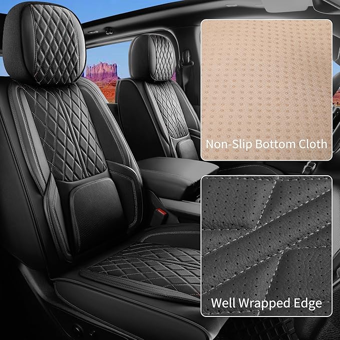 Car Seat Cover Custom Fit for Ford F150 2009-2026 Faux Leather Seat Cover Set Compatible with Regular Cab Super Cab Super Crew Pickup Truck Cushions (Black, Full Set)