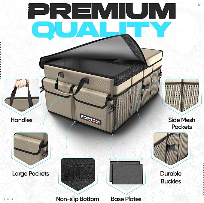 FORTEM Trunk Organizer For SUV Car Trunk Organizer, Foldable Storage, Car Accessories for Women Men, Collapsible Bag, Perfect Christmas Gifts, 600D Oxford, Non Slip Bottom, Straps, Soft Cover (50L)