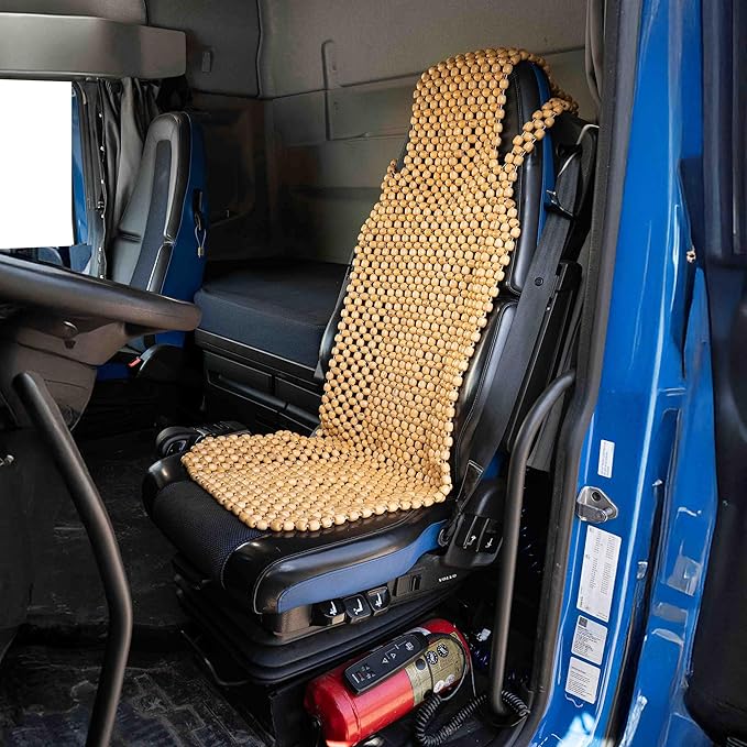 ZONETECH Beaded Seat Cover for Cars Cooling, Massage Cushion, Car Seat Natural Wooden Beads for Semi Truck, Trailer, Car (Natural, 1-Pack)