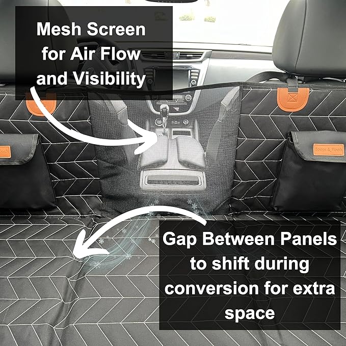 Boops & Floofs Convertible Back Seat Extender for Dogs, Half Seat Extender, Non-Slip Waterproof Hard Bottomed Hammock, Allows Passengers (PAT Pending 63/550,158)