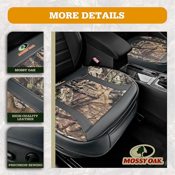 Mossy Oak Car Seat Cover, Luxury Faux Leather Front Bottom Seat Cushion Cover, Universal Anti-Slip with Wrap-Around Design and Storage Bags, Suitable for Most Vehicles - Gray Color 1 Piece
