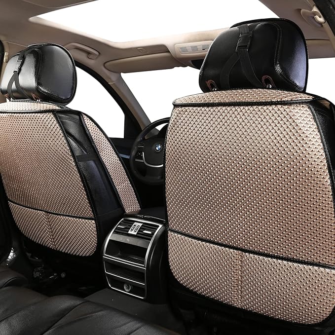 Auto Newer 5 Seats Luxury Breathable Car Seat Cover Full Set Fit Four Seasons of Universal Automotive Vehicle Cushion Cover Compatible with 90% Cars,SUV,Trucks(Full Set Gold Beige)