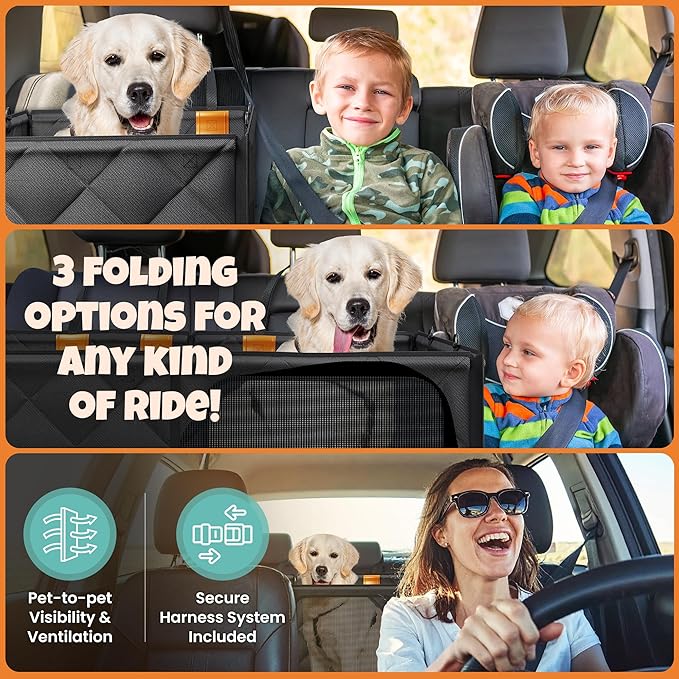Backseat Cover for Dogs in Car with 2x Storage Boxes - Waterproof Dog Car Seat Cover, Backseat Extender Clip Strap, Carry Bag - Hammock Bed Seat Extender for Dogs, Pet Protector for SUV Truck
