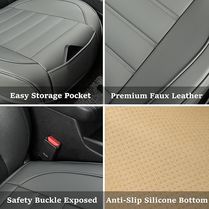 1 Pack Leather Front Car Seat Covers,Bottom Seat Covers for Cars,Driver Car Seat Cover,Luxury Seat Protectors,Waterproof,Anti-Slip,Full Wrap,for Most Vehicles,Sedan,Truck,SUV(Grey)
