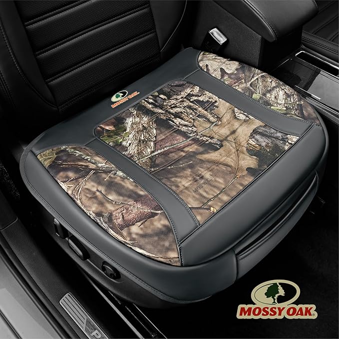 Mossy Oak Car Seat Cover, Luxury Faux Leather Front Bottom Seat Cushion Cover, Universal Anti-Slip with Wrap-Around Design and Storage Bags, Suitable for Most Vehicles - Gray Color 1 Piece