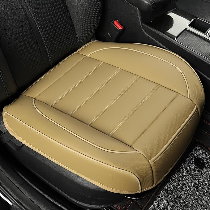 1 Pack Leather Front Car Seat Covers,Bottom Seat Covers for Cars,Driver Car Seat Cover,Luxury Seat Protectors,Waterproof,Full Wrap,for Most Vehicles,Sedan,Truck,SUV(Beige)