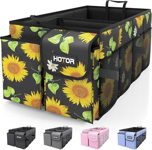 HOTOR Foldable Trunk Organizer - SUV & Sedan, Sturdy Car Organization with 2 Compartments, 21.3"12.6"10.6"