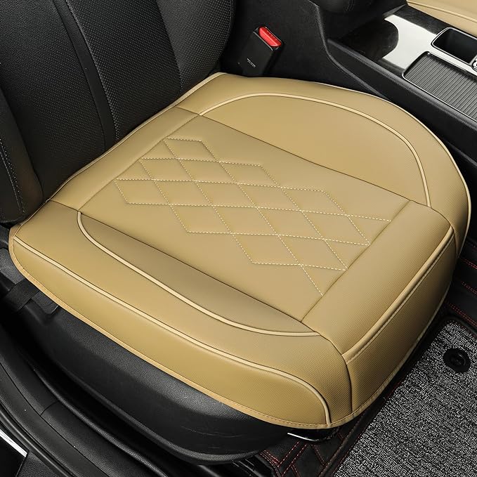 JOJOBAY Leather Car Seat Cover,Bottom Seat Covers for Cars,Front Seat Protector,Fit for 95% of Vehicles - Padded,Anti-Slip(1 PC,Beige)