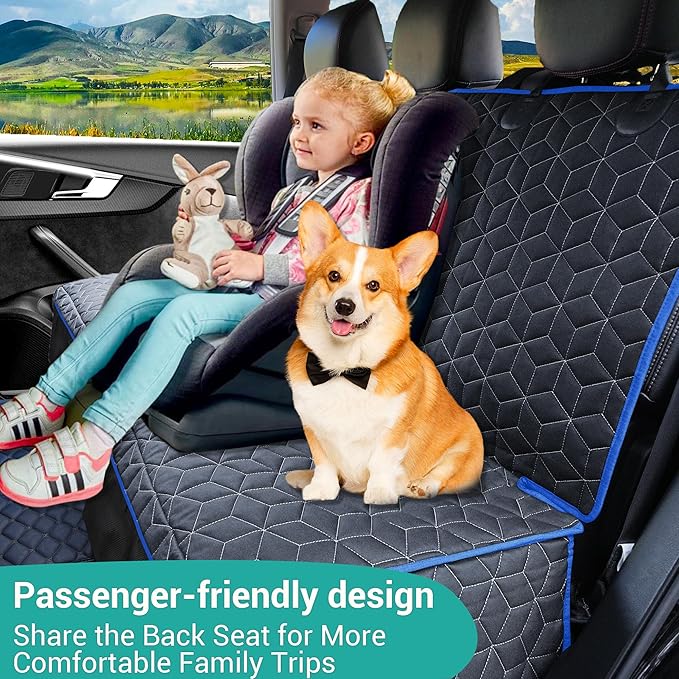 Back Seat Cover for Dogs, Washable Bench Seat Covers for Trucks,Dog Car Seat Covers for Ford f150/Ram1500/Nissan Frontier/Toyota Tacoma/GMC Canyon/Silverado (Blue)