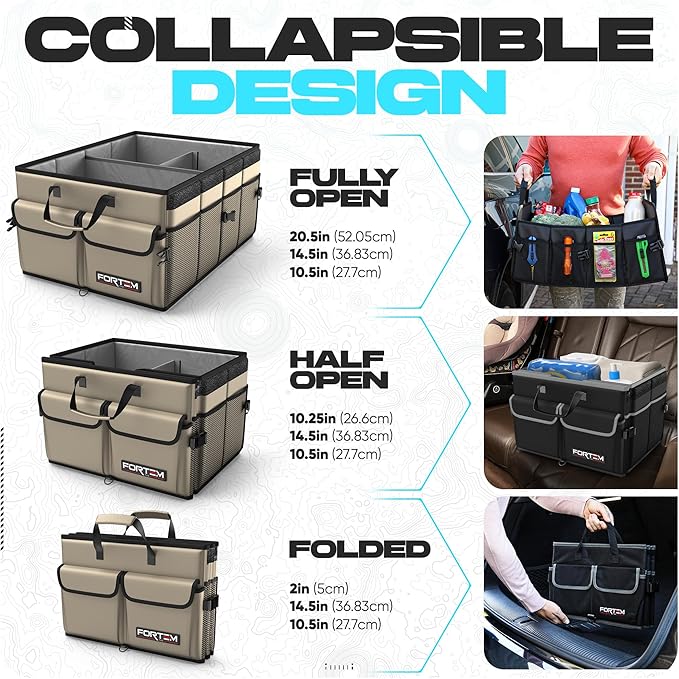 FORTEM Trunk Organizer For SUV Car Trunk Organizer, Foldable Storage, Car Accessories for Women Men, Collapsible Bag, Perfect Christmas Gifts, 600D Oxford, Non Slip Bottom, Straps, Soft Cover (50L)