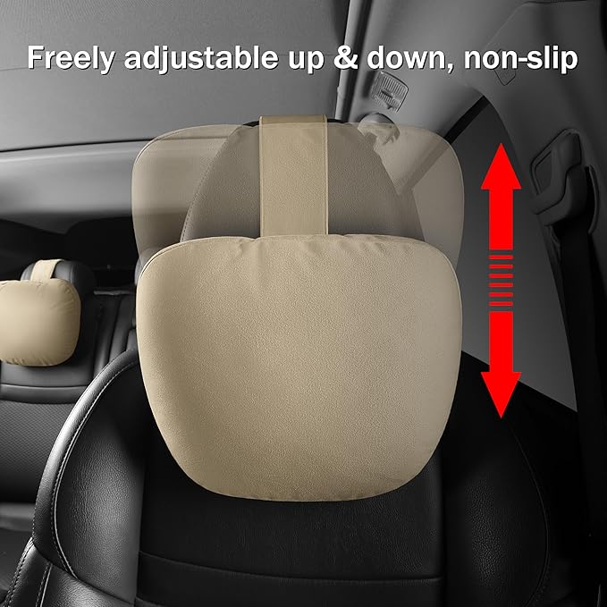 2pcs Car Neck Pillow for headrests,Support Drive Seats Head Cushion Pillows,Microfiber Velvet,Plant-Based Polyester,Thickness & Height Adjustable,11.8x7.5,Inner Liner fillable(Grey)