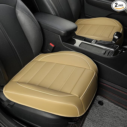 2 Pack Leather Front Car Seat Covers,Bottom Seat Covers for Cars,Driver Car Seat Cover,Luxury Seat Protectors,Waterproof,Full Wrap,for Most Vehicles,Sedan,Truck,SUV(Beige)