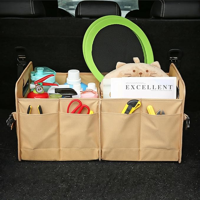 Car Trunk Organizer Car Storage Organizer Collapsible Multi Compartment Car Organizer Adjustable Straps Car Organizer for SUV(Ginger)