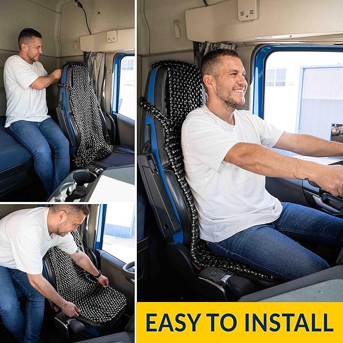 ZONETECH Beaded Seat Cover for Cars Cooling, Massage Cushion, Car Seat Natural Wooden Beads for Semi Truck, Trailer, Car (Black, 2-Pack)