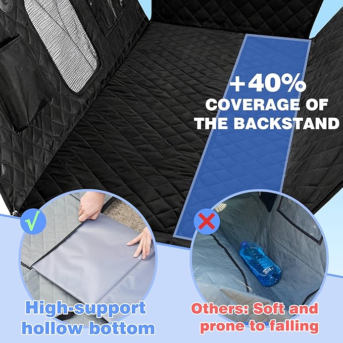 Dog Car Seat Cover for Back Seat, Hard Bottom Car Seat Cover for Dogs Hold 400lbs, Sturdy 600D Heavy Duty Scratch-Proof Waterproof Dog Hammock for Car, SUV, Truck (Black)