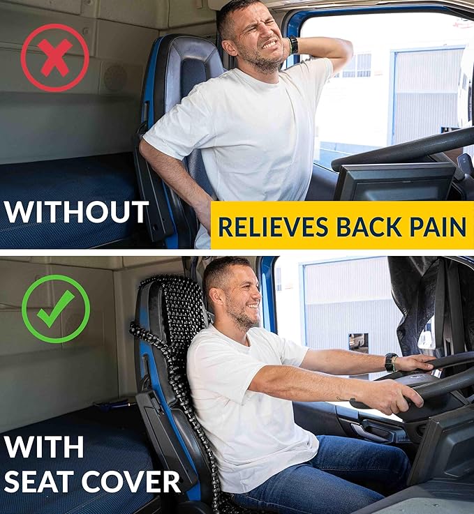 ZONETECH Beaded Seat Cover for Cars Cooling, Massage Cushion, Car Seat Natural Wooden Beads for Semi Truck, Trailer, Car (Black, 2-Pack)