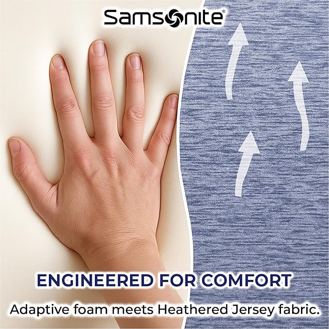 Samsonite Ergonomic Lumbar Support Pillow for Office Chair and Car Seat - Memory Foam Back Support Lumbar Pillow Premium Cushion Chair Support for Lower Back Pain Relief and Versatile Use (Gray-Blue)