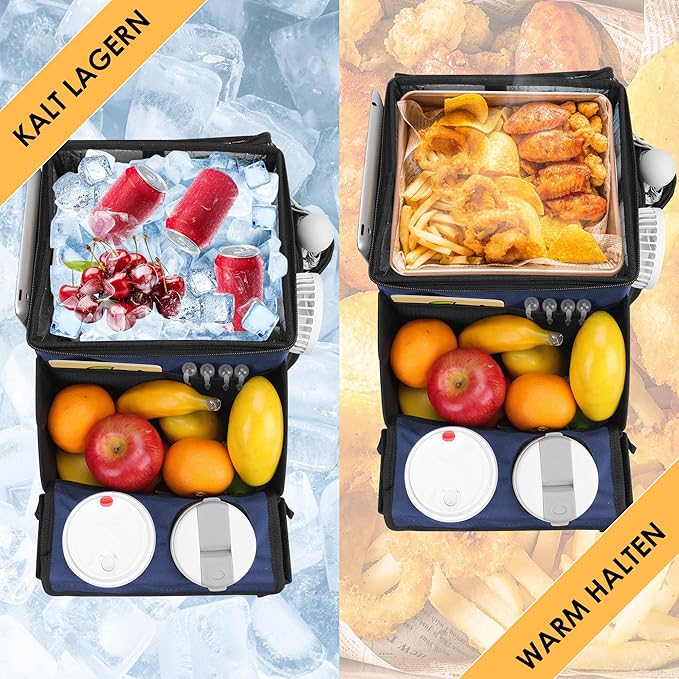 Car Seat Organizer, Backseat Car Organizer with Cup Holder Tray and Storages for Kids and Adults, Portable Travel Cooler for Car for Front or Back Seat Passenger Organizer Ccompartment (Navy Blue)