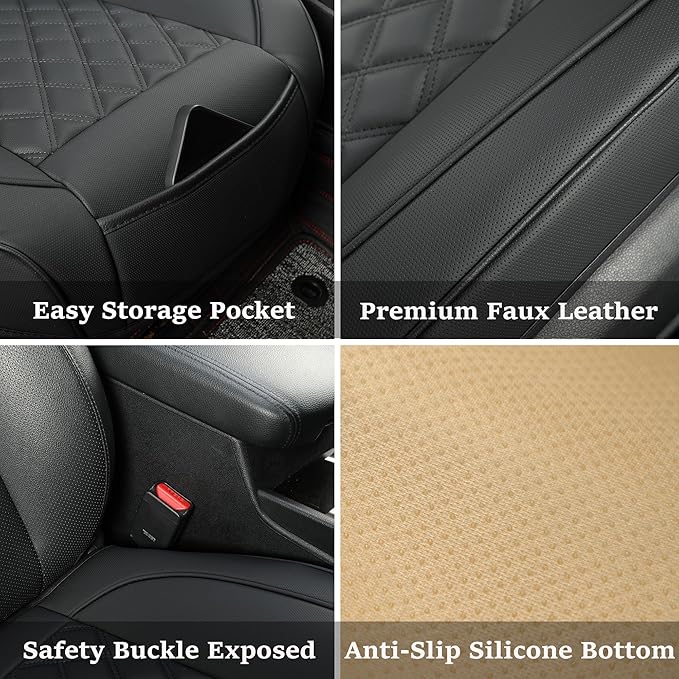 1 Pack Leather Front Car Seat Covers,Bottom Seat Covers for Cars,Driver Car Seat Cover,Luxury Seat Protectors,Waterproof,Anti-Slip,Full Wrap,for Most Vehicles,Sedan,Truck,SUV(Black)