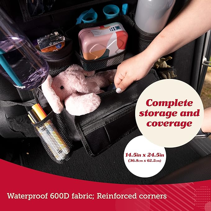 Lusso Gear Heavy Duty Back Seat Car Organizer Extra Large for Protection, Sag Proof & Reinforced Corners, Protects iPad & Backseat, 12 Versatile Car Seat Organizer Storage Compartments (Black) 2-Pack